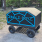 Custom football team bluetooth sound system with CNC graphics, battery powered pro audio enclosure coated with bedliner and heavy duty rolling cart.