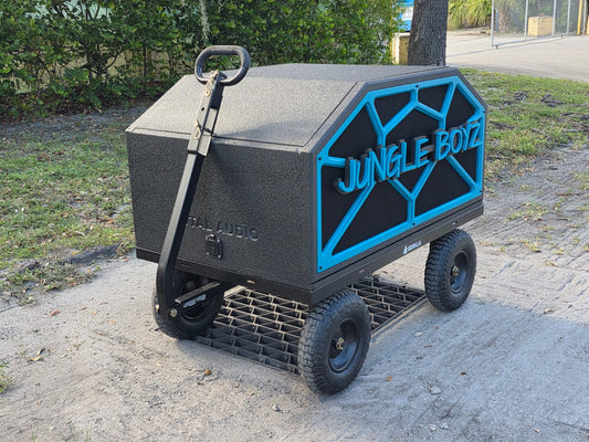 Stuntwalls Stuntbox GameDay MAX battery powered bluetooth football team sound system with custom team lettering and professional outdoor pro audio.